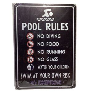 2 pcs POOL RULES Swim At Your Own Risk 14 X 10 Metal Signage NEW